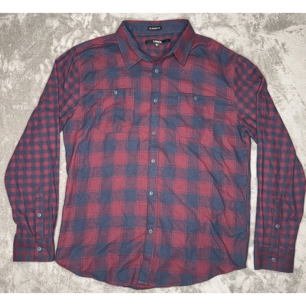 Carbon Flannel Shirt Mens XXL Buffalo Plaid Lumberjack Chest Pockets Cottonpoly